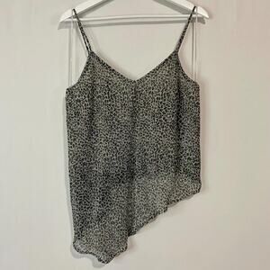 Crescent Women's Leopard Print Sleeveless Tank Top Asymmetrical Grey Small NWT